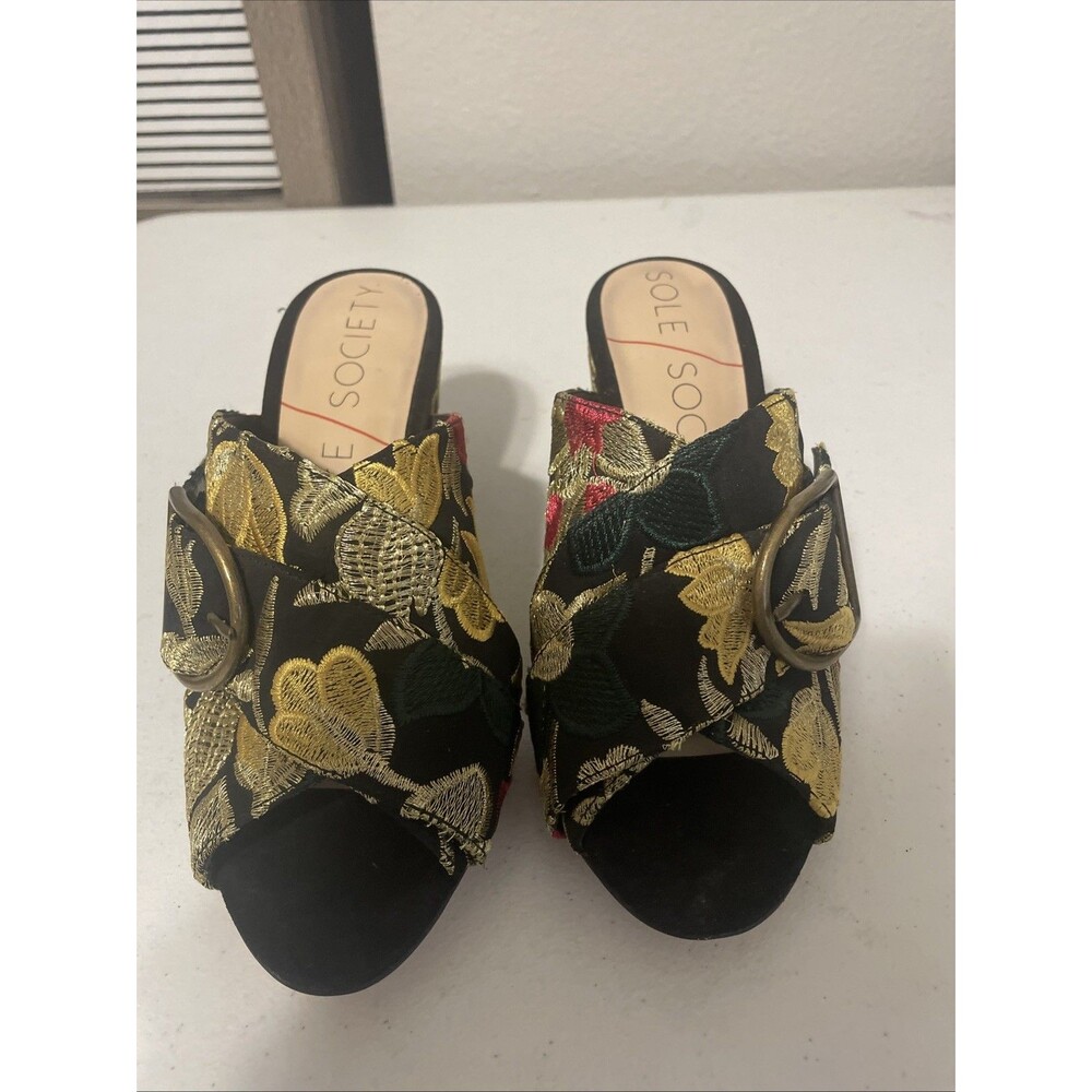 Sole Society Cezanne Multi floral embroidered mules shoes Sandals Sz 7